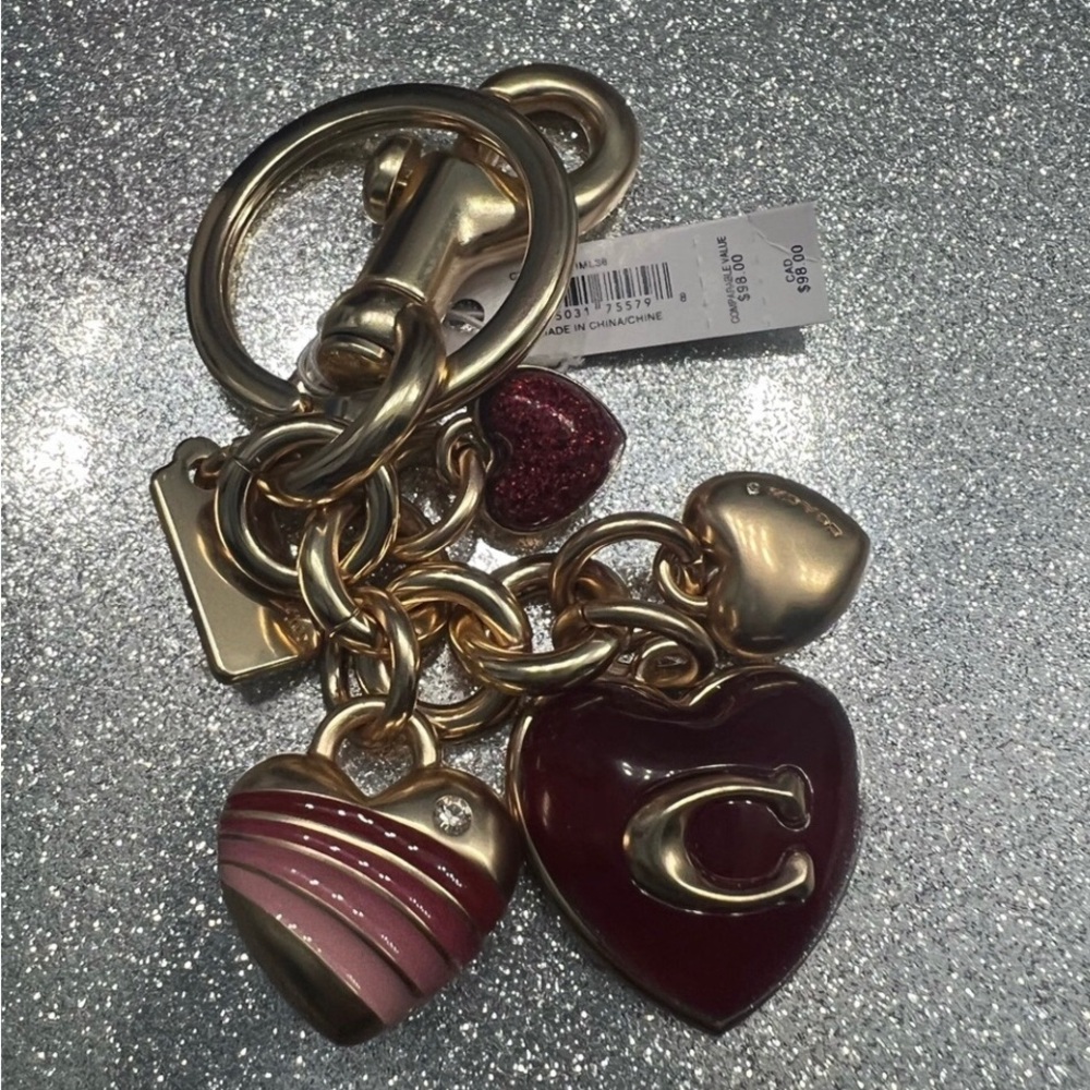 NWT! Coach trio heart keychain / fob